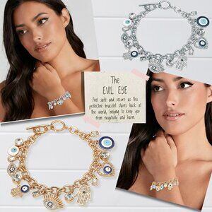 NEW Evil Eye Protection Hamsa Hand Gold Silver Plated Boho Style Charm Bracelets